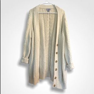 Wool Blend Oversized Chunky Knit Cream Cardigan